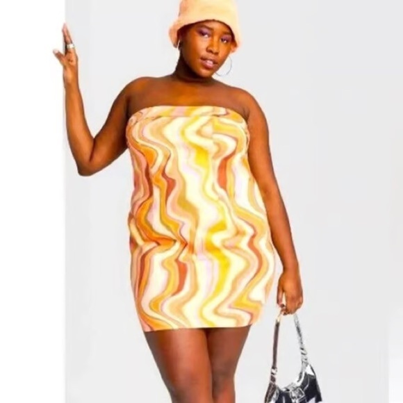 NWT Wild fable Retro Strapless Dress XL Short Mini‎ Bodycon Corset Funky 60s 70s - Picture 1 of 14